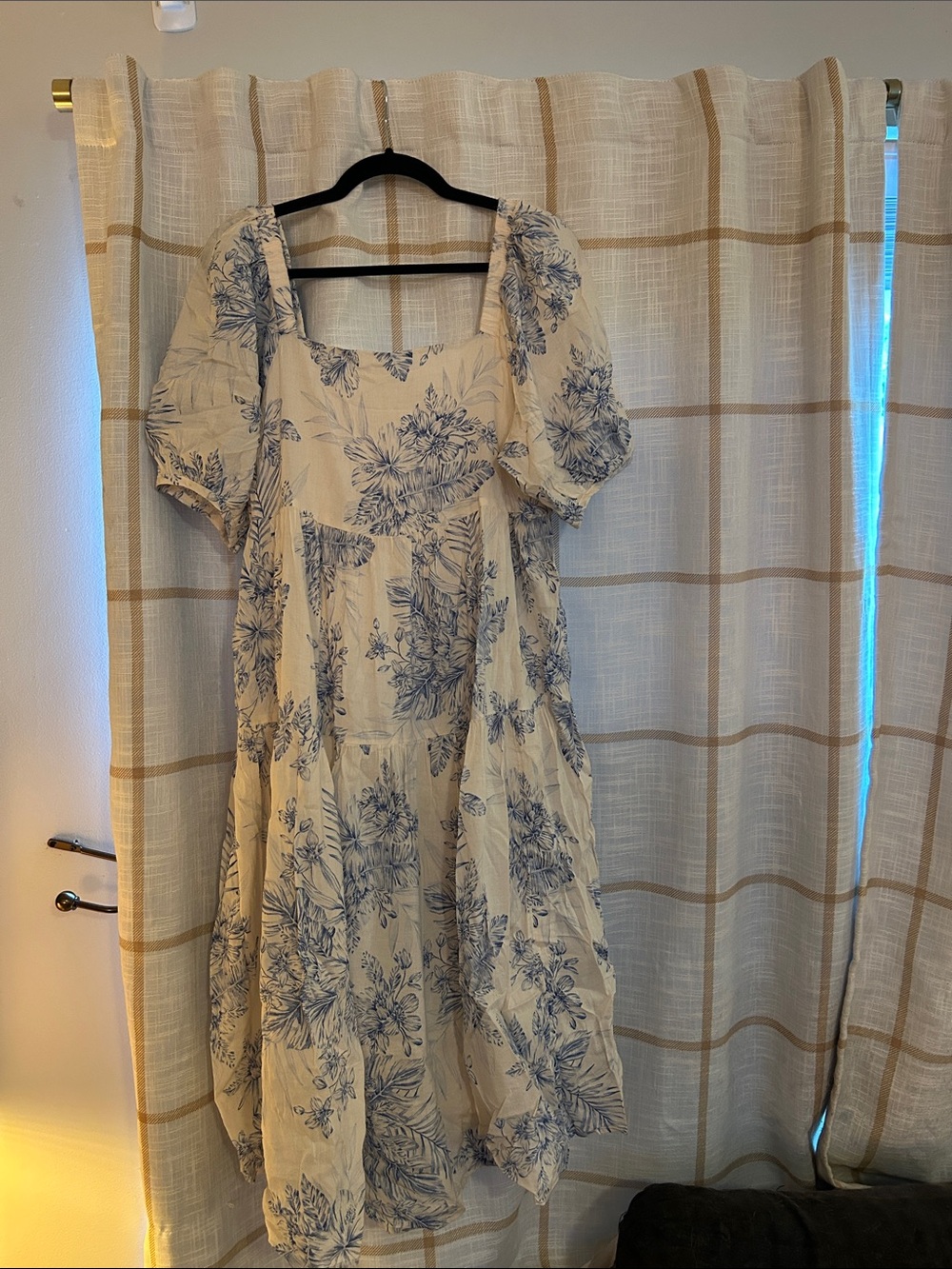 Blue and white floral midi dress